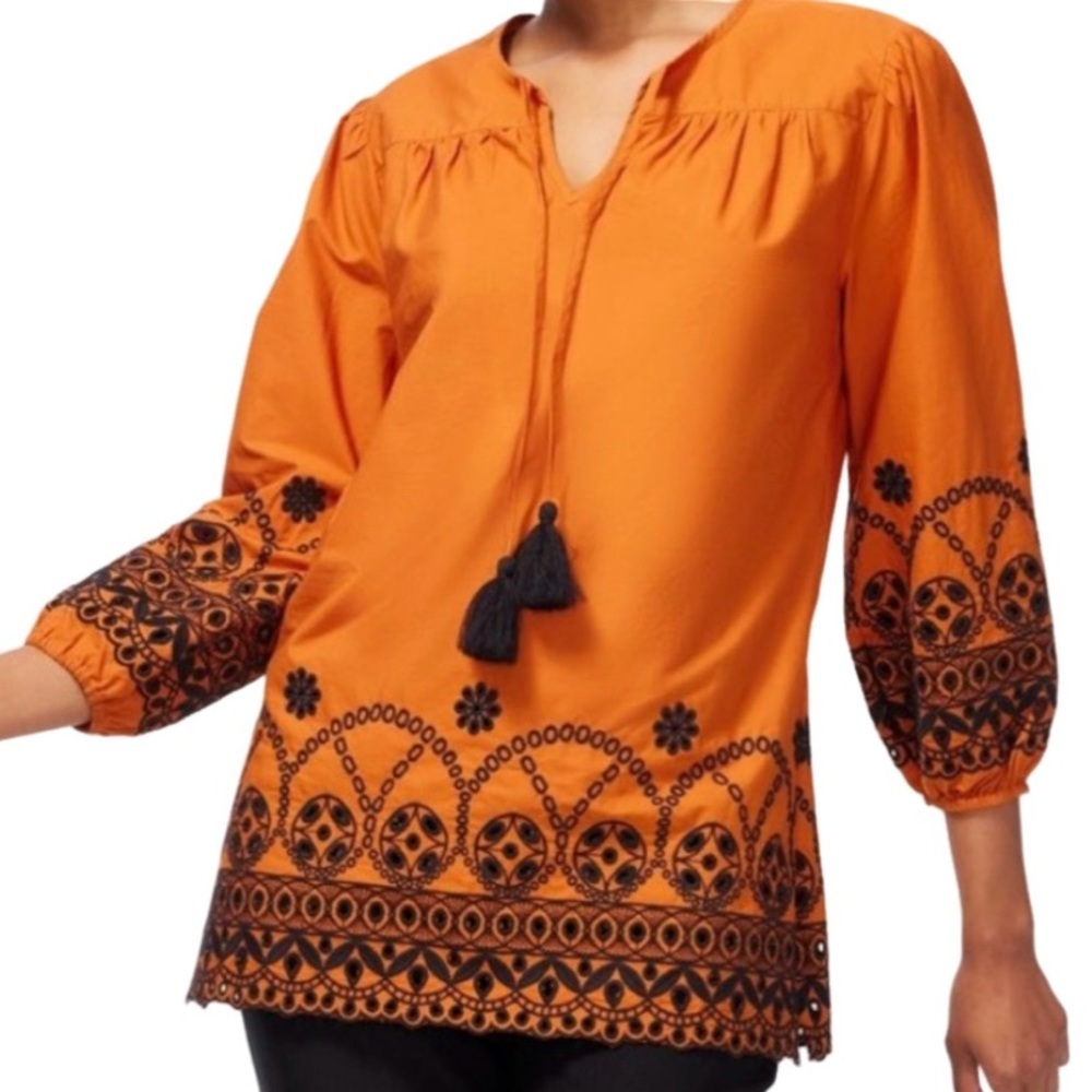 Chico’s Embroidered Orange Women's Top with Black Embroidery. Size 0. (S/4).